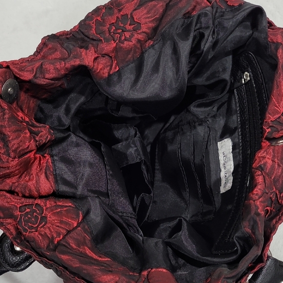 Wilsons Leather Straps Bottom & Trim Red Floral Purse Handbag Shoulder Bag - Picture 8 of 14